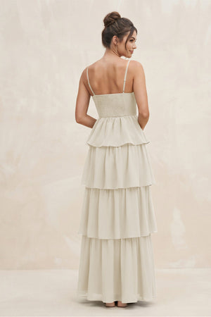Cami Strap Tiered A - Line Chiffon Bridesmaid Dress in Dove Gray - KissProm Bridesmaid Dresses