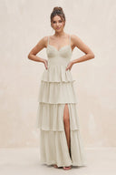 Cami Strap Tiered A - Line Chiffon Bridesmaid Dress in Dove Gray - KissProm Bridesmaid Dresses