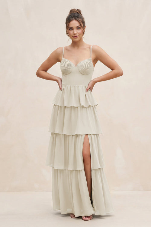 Cami Strap Tiered A - Line Chiffon Bridesmaid Dress in Dove Gray - KissProm Bridesmaid Dresses