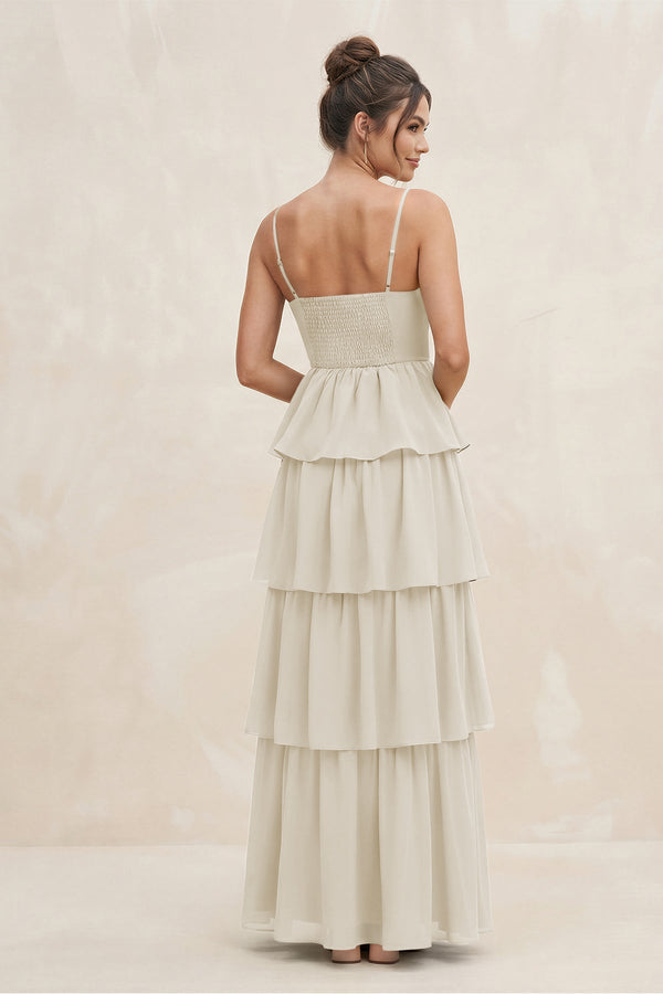 Cami Strap Tiered A - Line Chiffon Bridesmaid Dress in Dove Gray - KissProm Bridesmaid Dresses