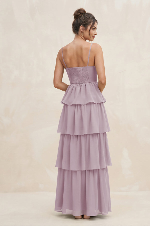 Cami Strap Tiered A - Line Chiffon Bridesmaid Dress in Dusk - KissProm Bridesmaid Dresses