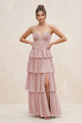 Cami Strap Tiered A - Line Chiffon Bridesmaid Dress in Dusty Rose - KissProm Bridesmaid Dresses