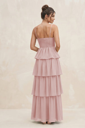 Cami Strap Tiered A - Line Chiffon Bridesmaid Dress in Dusty Rose - KissProm Bridesmaid Dresses