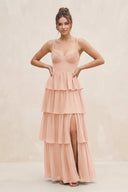 Cami Strap Tiered A - Line Chiffon Bridesmaid Dress in English Rose - KissProm Bridesmaid Dresses