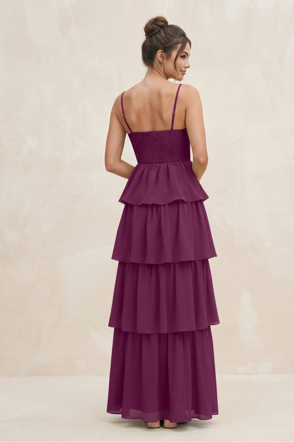 Cami Strap Tiered A - Line Chiffon Bridesmaid Dress in Fig - KissProm Bridesmaid Dresses