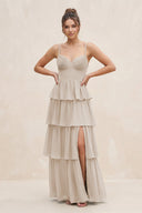 Cami Strap Tiered A - Line Chiffon Bridesmaid Dress in Frost - KissProm Bridesmaid Dresses