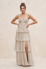 Cami Strap Tiered A - Line Chiffon Bridesmaid Dress in Frost - KissProm Bridesmaid Dresses