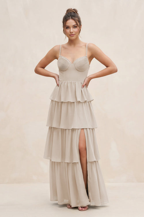 Cami Strap Tiered A - Line Chiffon Bridesmaid Dress in Frost - KissProm Bridesmaid Dresses