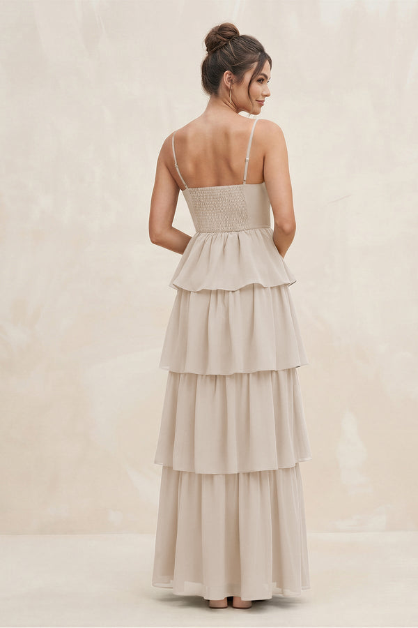 Cami Strap Tiered A - Line Chiffon Bridesmaid Dress in Frost - KissProm Bridesmaid Dresses
