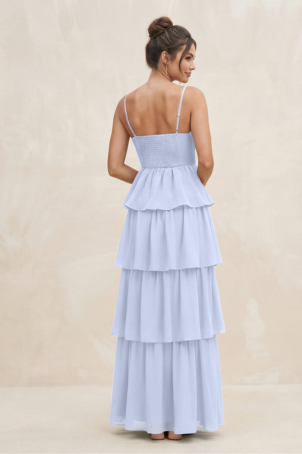 Cami Strap Tiered A - Line Chiffon Bridesmaid Dress in Ice - KissProm Bridesmaid Dresses