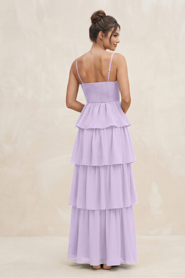 Cami Strap Tiered A - Line Chiffon Bridesmaid Dress in Lavender - KissProm Bridesmaid Dresses