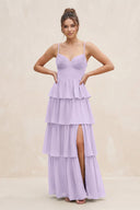 Cami Strap Tiered A - Line Chiffon Bridesmaid Dress in Lavender - KissProm Bridesmaid Dresses