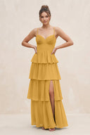 Cami Strap Tiered A - Line Chiffon Bridesmaid Dress in Marigold - KissProm Bridesmaid Dresses