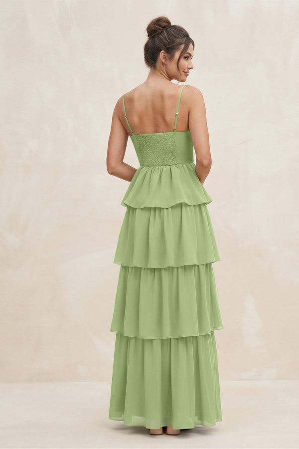 Cami Strap Tiered A - Line Chiffon Bridesmaid Dress in Matcha - KissProm Bridesmaid Dresses