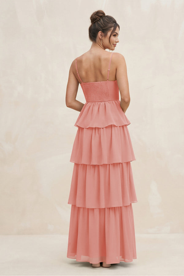 Cami Strap Tiered A - Line Chiffon Bridesmaid Dress in Mulberry - KissProm Bridesmaid Dresses