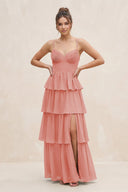 Cami Strap Tiered A - Line Chiffon Bridesmaid Dress in Mulberry - KissProm Bridesmaid Dresses