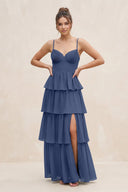 Cami Strap Tiered A - Line Chiffon Bridesmaid Dress in Navy - KissProm Bridesmaid Dresses