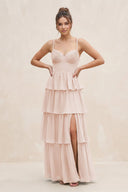 Cami Strap Tiered A - Line Chiffon Bridesmaid Dress in Pale Blush - KissProm Bridesmaid Dresses