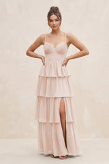 Cami Strap Tiered A - Line Chiffon Bridesmaid Dress in Pale Blush - KissProm Bridesmaid Dresses