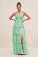 Cami Strap Tiered A - Line Chiffon Bridesmaid Dress in Pale Pistachio - KissProm Bridesmaid Dresses