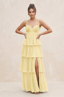 Cami Strap Tiered A - Line Chiffon Bridesmaid Dress in Pastel Yellow - KissProm Bridesmaid Dresses