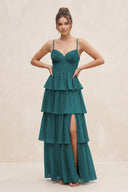 Cami Strap Tiered A - Line Chiffon Bridesmaid Dress in Pine - KissProm Bridesmaid Dresses