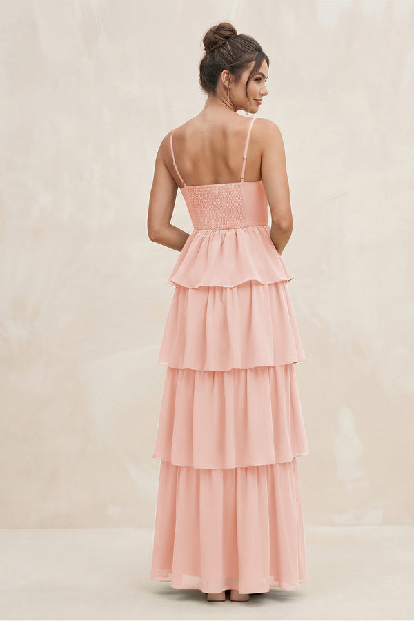 Cami Strap Tiered A - Line Chiffon Bridesmaid Dress in Rose Petal - KissProm Bridesmaid Dresses