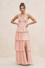 Cami Strap Tiered A - Line Chiffon Bridesmaid Dress in Rose Petal - KissProm Bridesmaid Dresses