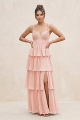 Cami Strap Tiered A - Line Chiffon Bridesmaid Dress in Rose Petal - KissProm Bridesmaid Dresses