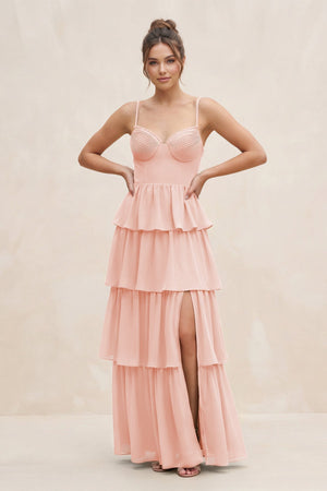 Cami Strap Tiered A - Line Chiffon Bridesmaid Dress in Rose Petal - KissProm Bridesmaid Dresses