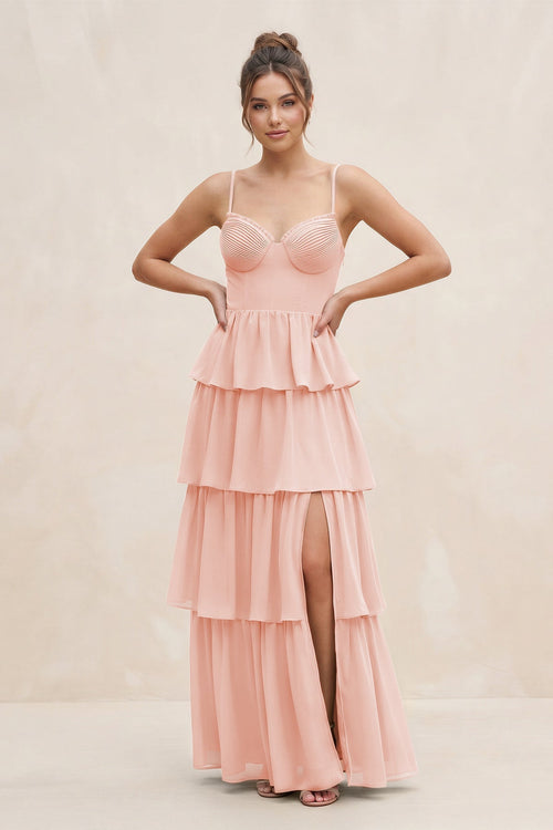 Cami Strap Tiered A - Line Chiffon Bridesmaid Dress in Rose Petal - KissProm Bridesmaid Dresses
