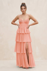 Cami Strap Tiered A - Line Chiffon Bridesmaid Dress in Rosette - KissProm Bridesmaid Dresses