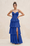 Cami Strap Tiered A - Line Chiffon Bridesmaid Dress in Royal Blue - KissProm Bridesmaid Dresses
