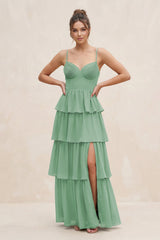 Cami Strap Tiered A - Line Chiffon Bridesmaid Dress in Sea Glass - KissProm Bridesmaid Dresses