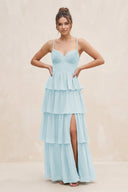 Cami Strap Tiered A - Line Chiffon Bridesmaid Dress in Sky Blue - KissProm Bridesmaid Dresses