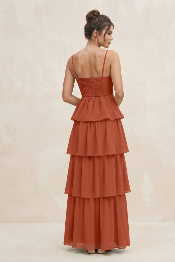 Cami Strap Tiered A - Line Chiffon Bridesmaid Dress in Spice - KissProm Bridesmaid Dresses