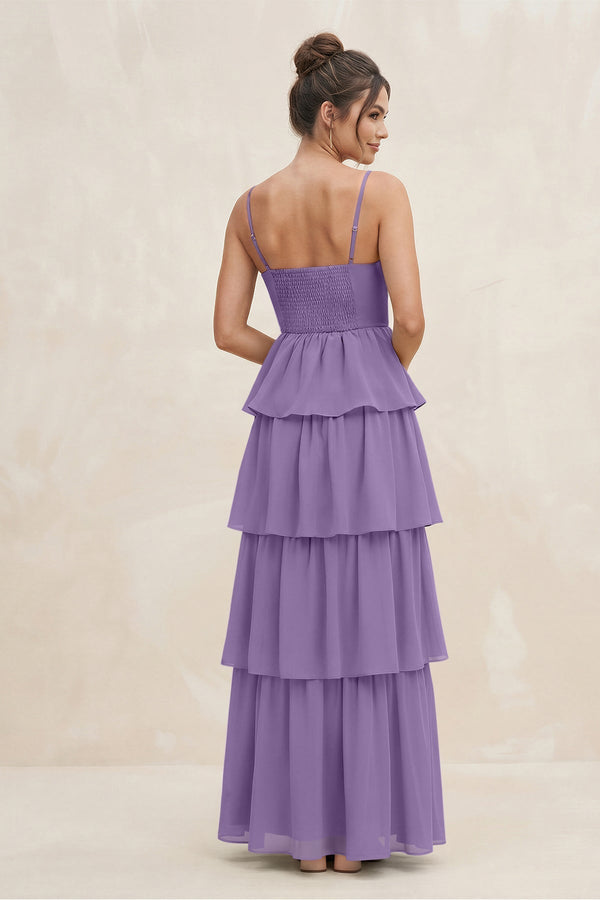 Cami Strap Tiered A - Line Chiffon Bridesmaid Dress in Tahiti - KissProm Bridesmaid Dresses