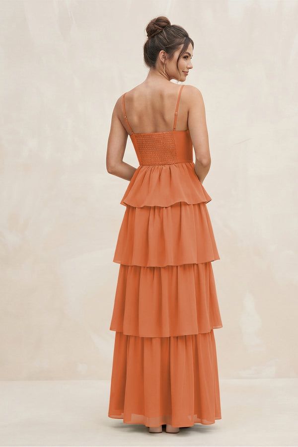 Cami Strap Tiered A - Line Chiffon Bridesmaid Dress in Terracotta - KissProm Bridesmaid Dresses