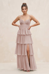 Cami Strap Tiered A - Line Chiffon Bridesmaid Dress in Toffee - KissProm Bridesmaid Dresses