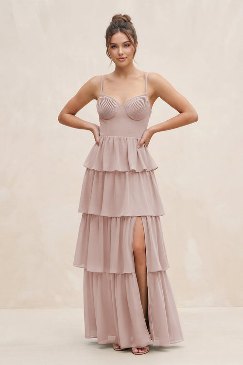 Cami Strap Tiered A - Line Chiffon Bridesmaid Dress in Toffee - KissProm Bridesmaid Dresses