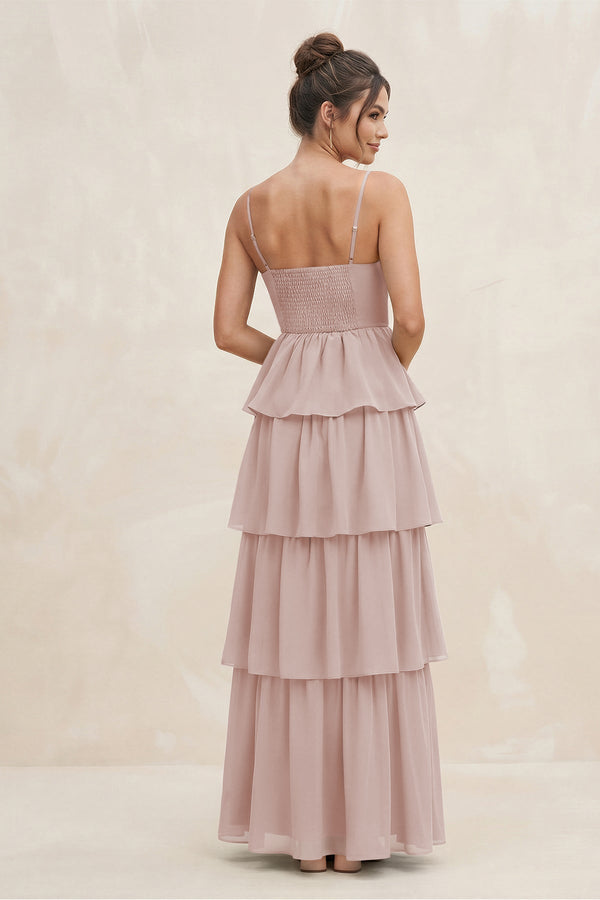 Cami Strap Tiered A - Line Chiffon Bridesmaid Dress in Toffee - KissProm Bridesmaid Dresses