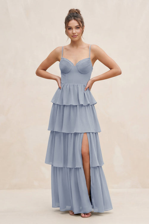 Cami Strap Tiered A - Line Chiffon Bridesmaid Dress in Twilight - KissProm Bridesmaid Dresses