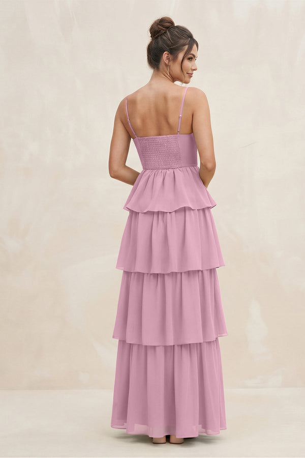 Cami Strap Tiered A - Line Chiffon Bridesmaid Dress in Vintage Mauve - KissProm Bridesmaid Dresses