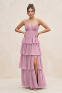 Cami Strap Tiered A - Line Chiffon Bridesmaid Dress in Vintage Mauve - KissProm Bridesmaid Dresses