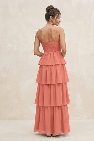 Cami Strap Tiered A - Line Chiffon Bridesmaid Dress in Wild Rose - KissProm Bridesmaid Dresses