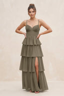 Cami Strap Tiered A - Line Chiffon Bridesmaid Dress in Willow Green - KissProm Bridesmaid Dresses