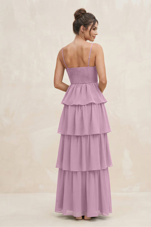 Cami Strap Tiered A - Line Chiffon Bridesmaid Dress in Wisteria - KissProm Bridesmaid Dresses