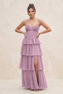 Cami Strap Tiered A - Line Chiffon Bridesmaid Dress in Wisteria - KissProm Bridesmaid Dresses