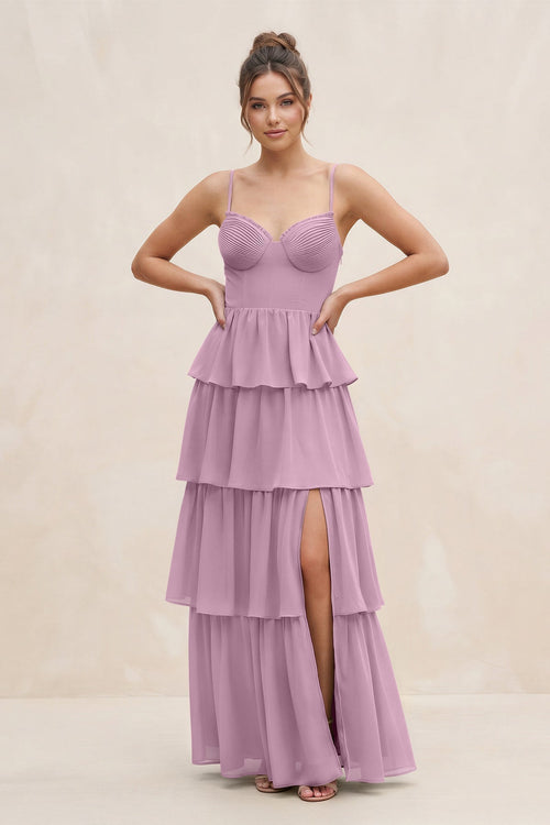Cami Strap Tiered A - Line Chiffon Bridesmaid Dress in Wisteria - KissProm Bridesmaid Dresses