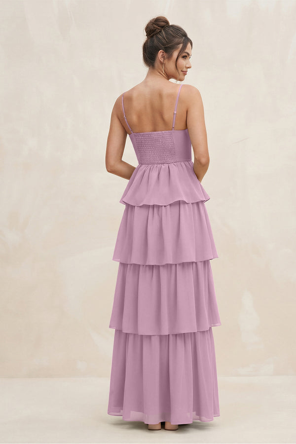 Cami Strap Tiered A - Line Chiffon Bridesmaid Dress in Wisteria - KissProm Bridesmaid Dresses